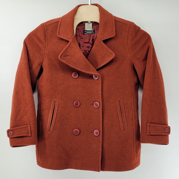 L.L. Bean Jackets & Blazers - LL Bean Pea Coat Womens 12 Rust Orange Wool Quilted Lining Anchor Buttons 260345